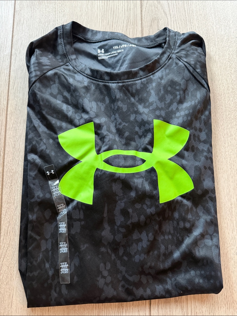 Under Armour kids Black Performance Tee with Neon Green Logo